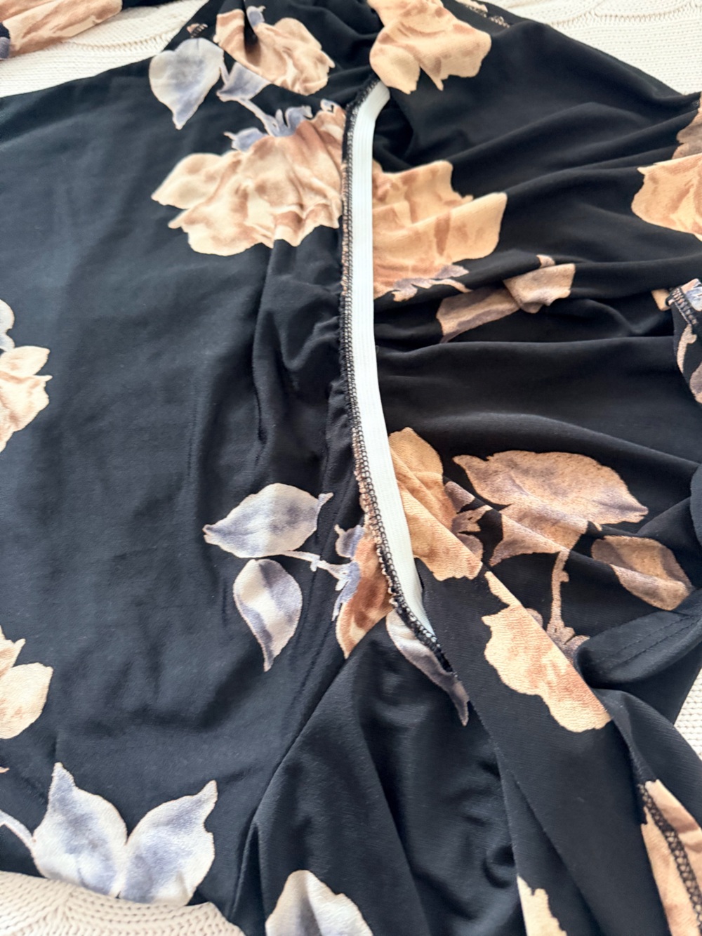 Black Floral Long Sleeve Off the Shoulder Bodysuit Size L Ruffle - Picture 7 of 13